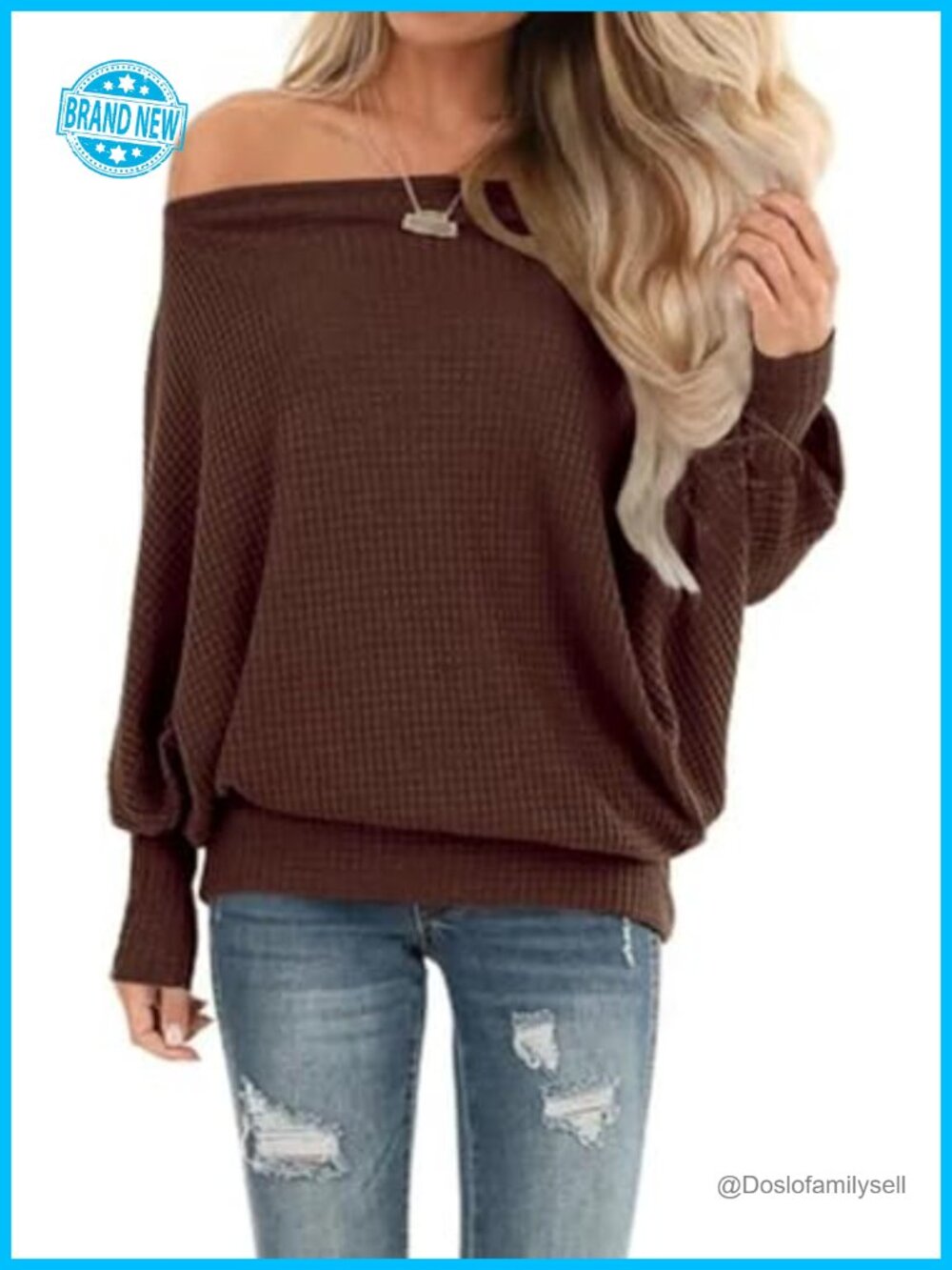 Waffle Knit Off The Shoulder Oversized Sweatshirt Tunic